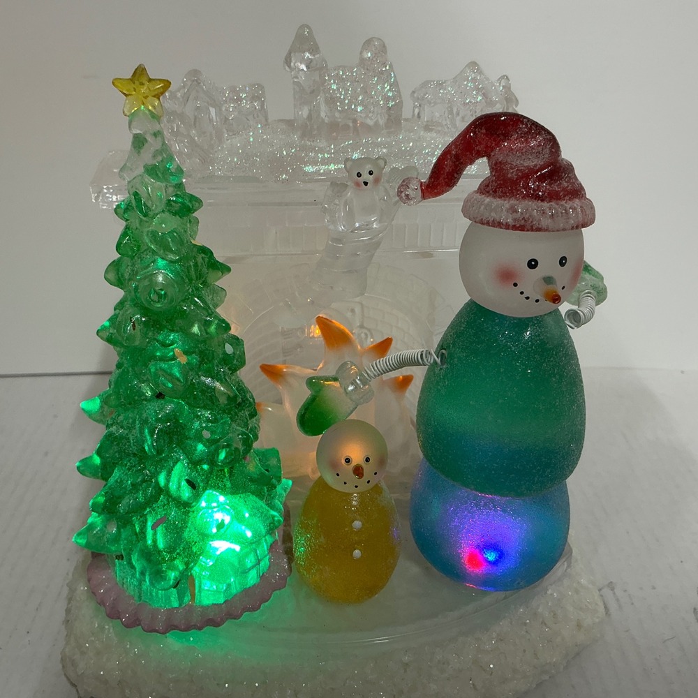 Light Up Snowman Christmas Tree Fireplace Figurine Glitter Resin Holiday Decor
